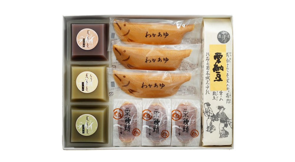 栗納豆100g/わかあゆ3/栗饅頭3/夏羊羹3 詰合